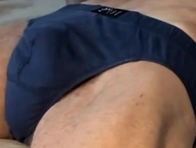 Writhing and Flourishing in Bed in ebony Briefs Underwear with 2 massage guns concentrating at bottom Pelvic and Groin area japan gay porn tube