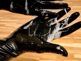 Spit play with latex gloves - Drooling on rubber (TRAILER) hot light skin gay porn