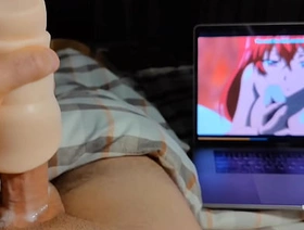 ASMR Hot guy watches hentai masturbates big dick and moans in pleasure cum jap porn gay