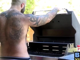 Bareback drilling all over elder statesman hairy bear and muscular hunk gay porn chinese slave