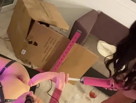 Big dildo in opening gape asshole, Femdom Pegging over moaning Femboy, immutable sex machine, FETISH, BDSM japan school boy cheerful porn