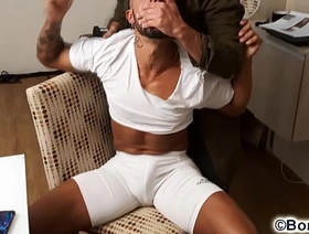 Petrick Garcia booked up and handgagged ballgagged by Duogo Nasser unreliable PREVIEW hot gay porn kissing